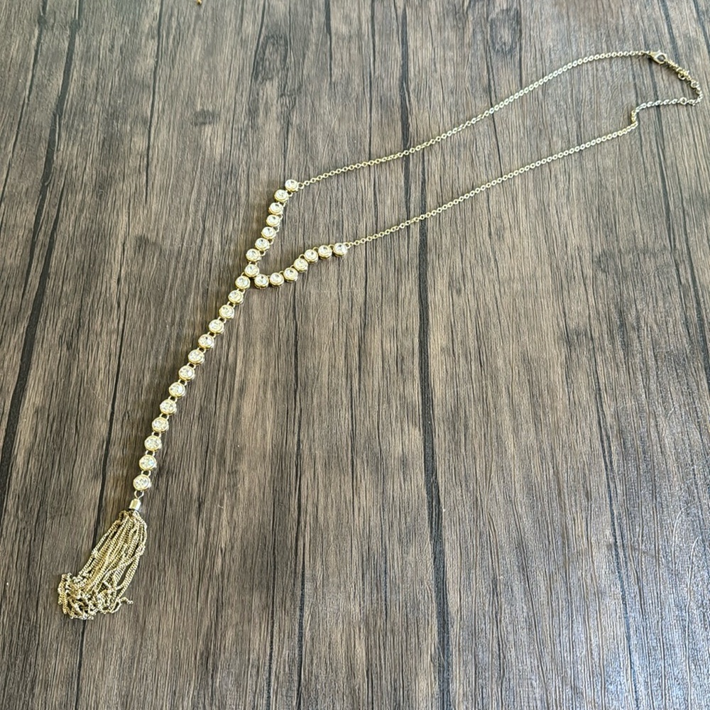 Long Gold Color Necklace Y shape with Cubic Z.